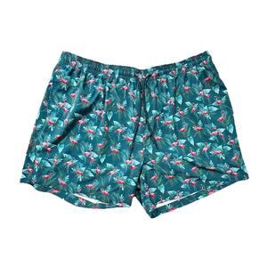 Caribbean Flamingo Tropical Island Beach Trunks Elastic Waist Swimwear Sz 3XB